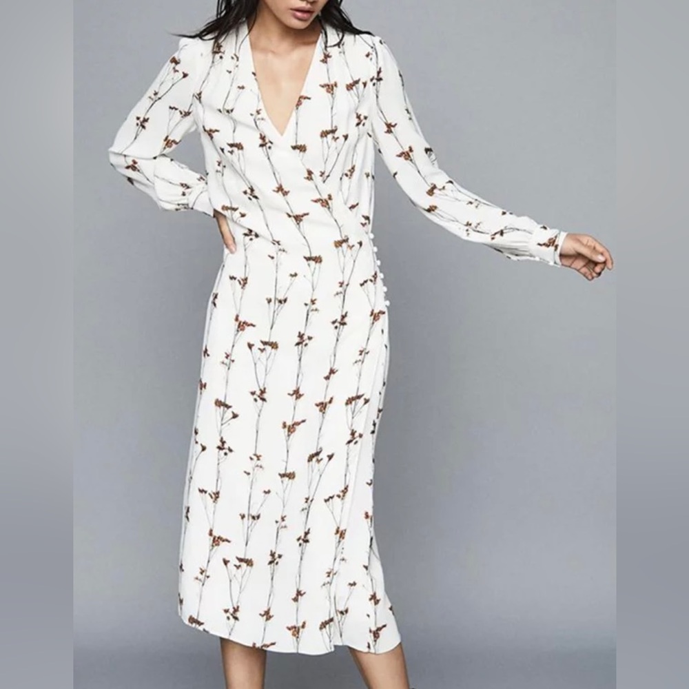 USA size 6,  cream Reiss dress with orange/golden flowers.